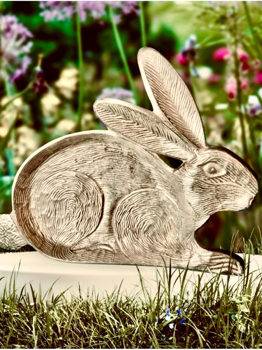 Rabbit Silver colored Pewterlike Textured Bunny Dish Tray Home Decor